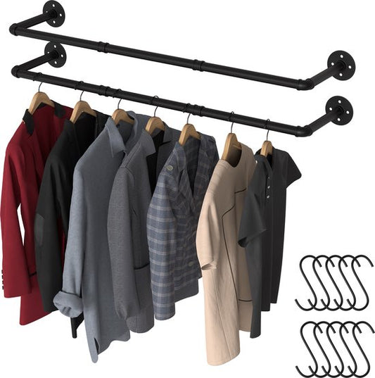 Noswo Wand-Kleiderständer - 2 Stück - Hochwertige Stahl-Kleiderstange - Kleiderständer - Kleiderstange - Kleiderstange - 112 cm - Schwarz