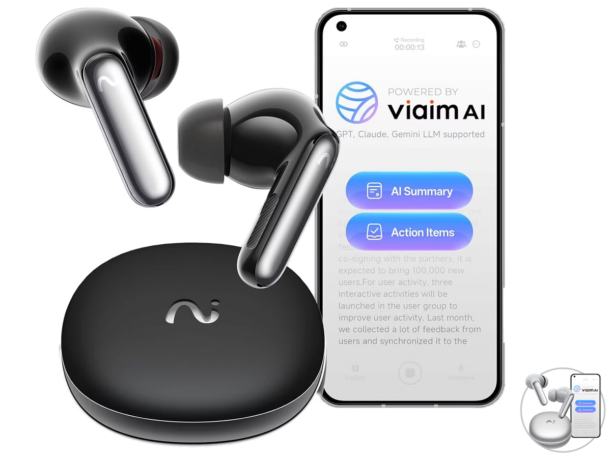 Viaim RecDot AI VoiceRec In-Ears – Generalüberholt – KI-Transkription und -Übersetzung – Schwarz
