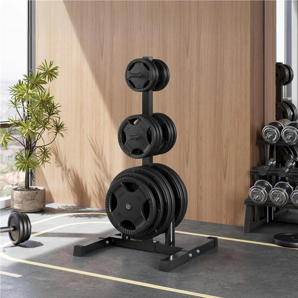 Yaheetech Hantelständer 68,5 x 61 x 113 cm – Schwarz – 400 kg – 6 Scheibenhalter – 2 Hantelhalter