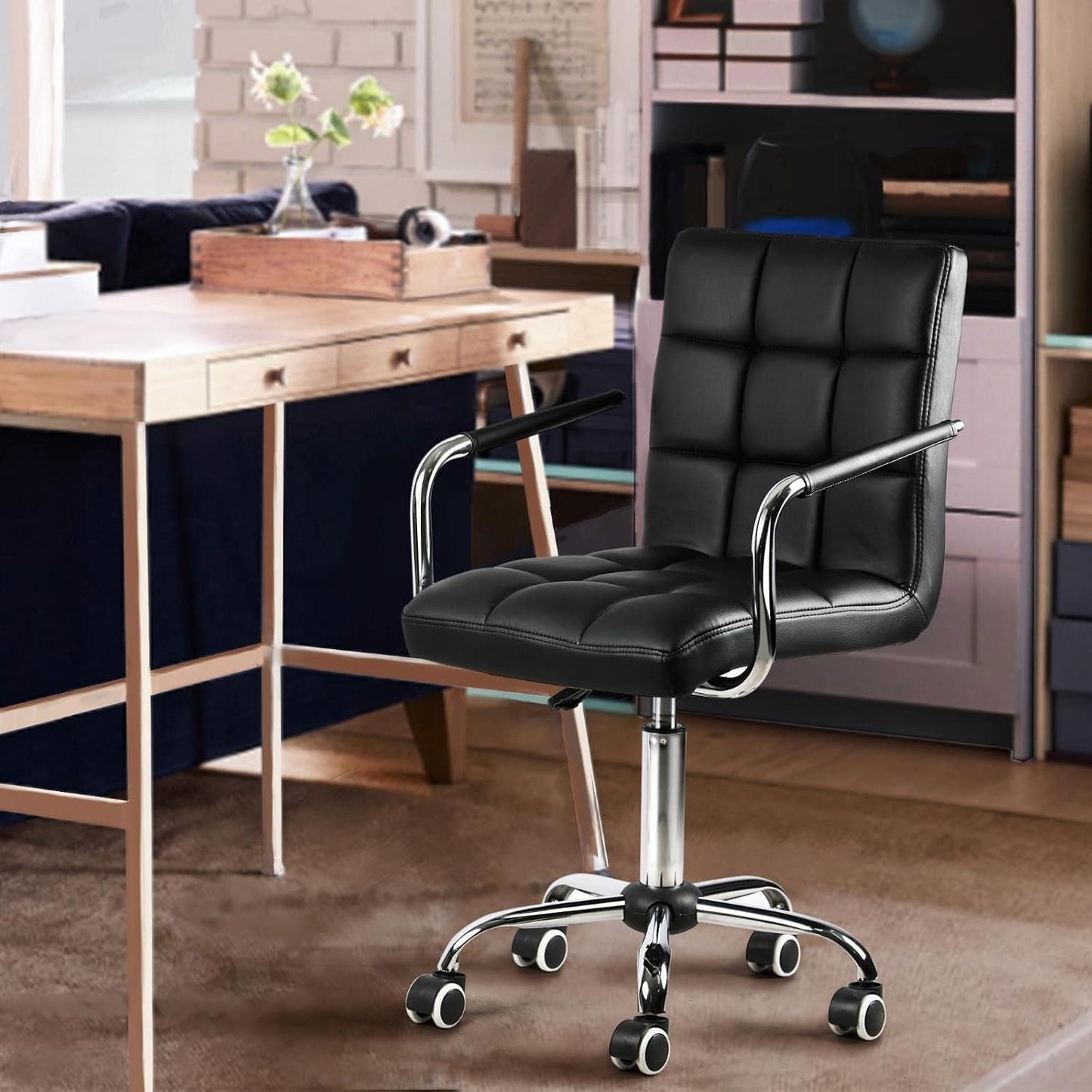 Yaheetech Bürostuhl – Schwarz – Kunstleder – 360° drehbar – 120 kg – Verstellbare Sitzhöhe 48–62 cm – Mit Armlehnen