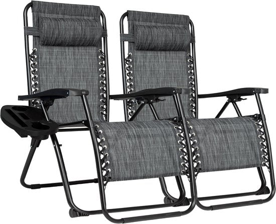 Vaive Luxury Garden Chairs Duo Set - Verstellbarer Gartenstuhl und Liege - 30°-90° verstellbar - Garten - Metall - Schwarz