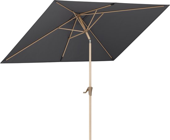 LifeGoods Sonnenschirm - Garten - 270x180cm - 30° neigbar - Wasserdicht - UPF50+ - Holzbeschichtung - Dunkelgrau