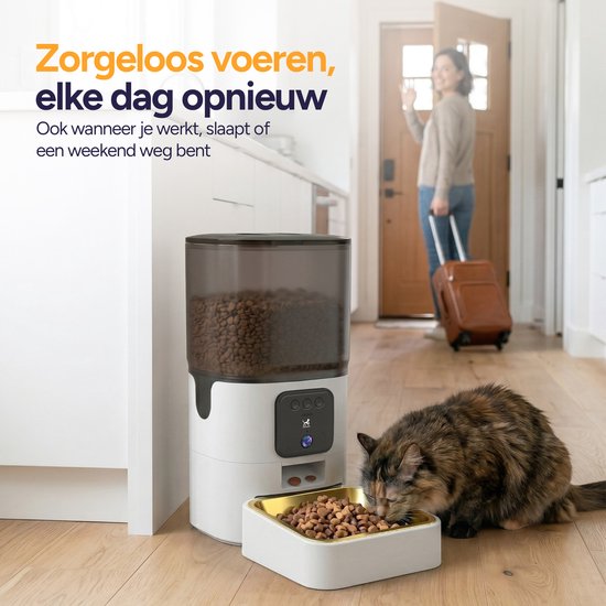 Viervoeter Feed Pro – Automatischer Futterspender 6 l – für Katzen und Hunde – Futterspender mit App – Weiß