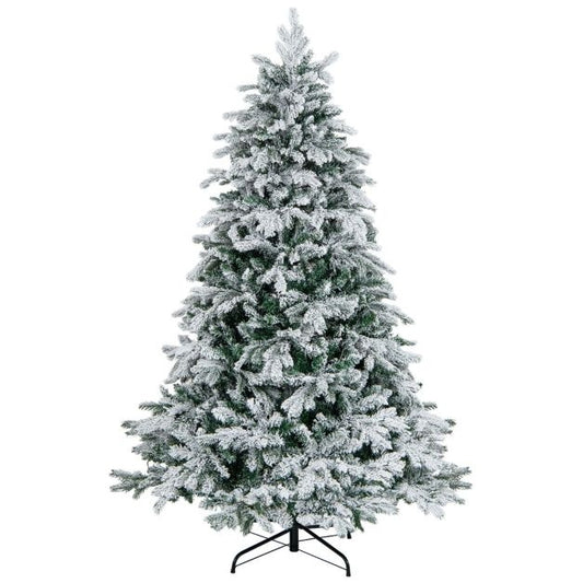 180 cm großer künstlicher Weihnachtsbaum Beflockter Weihnachtsbaum mit 1415 Zweigspitzen 260 warmweiße LED-Lichter Beleuchteter Weihnachtsbaum Weiß + Grün