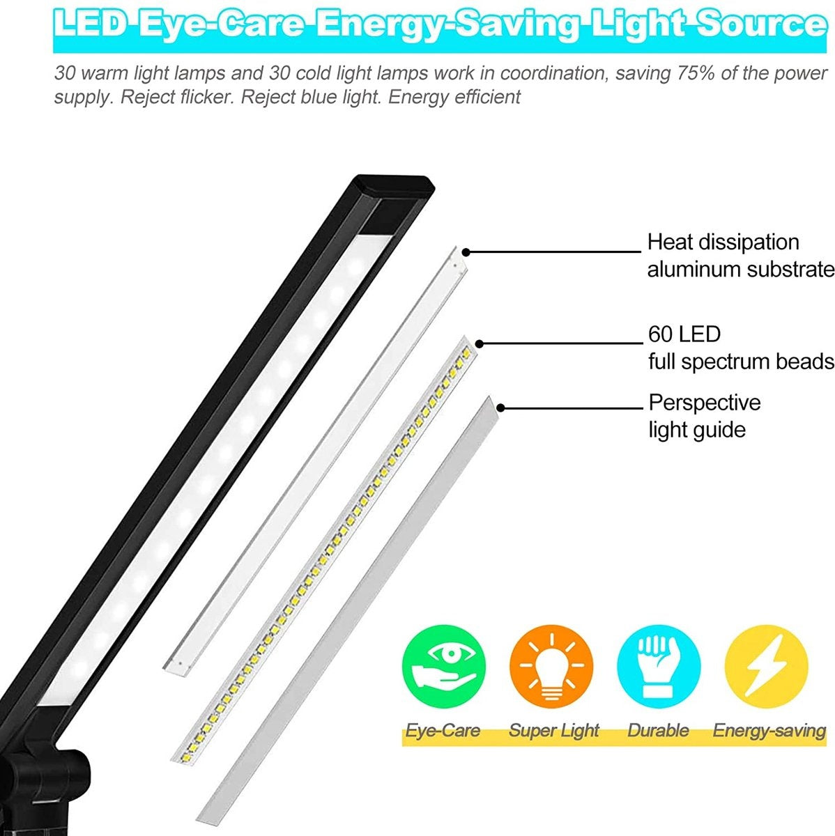 Fuegobird EK009 LED-Schreibtischlampe - kabelgebunden - kabelloses Laden für Telefon - dimmbar - klappbar - Smart Touch - Qi-Technologie - Schwarz