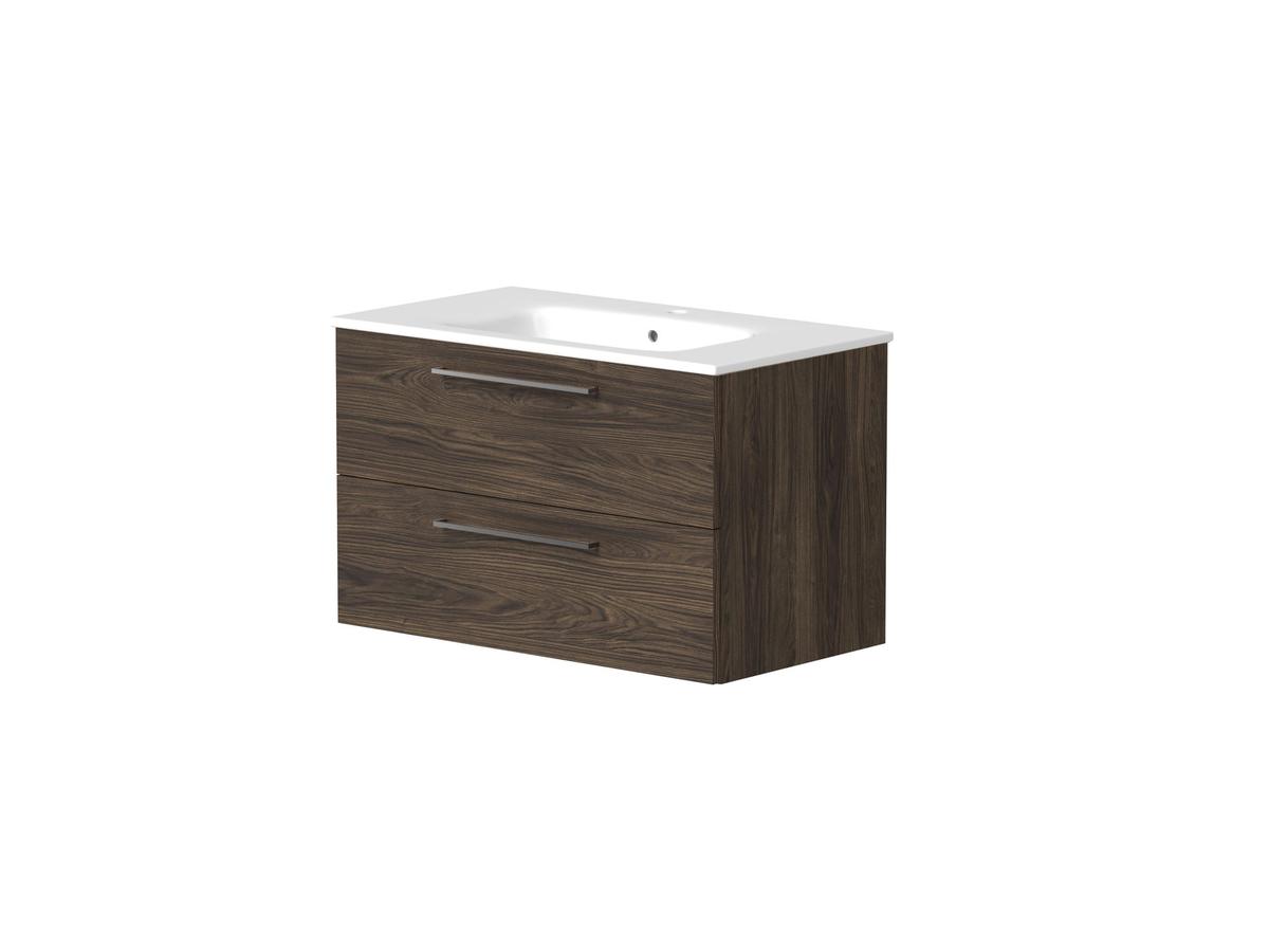 Kame Gama Badezimmermöbel-Set – Brown Oak – inklusive Spiegel – 80 cm