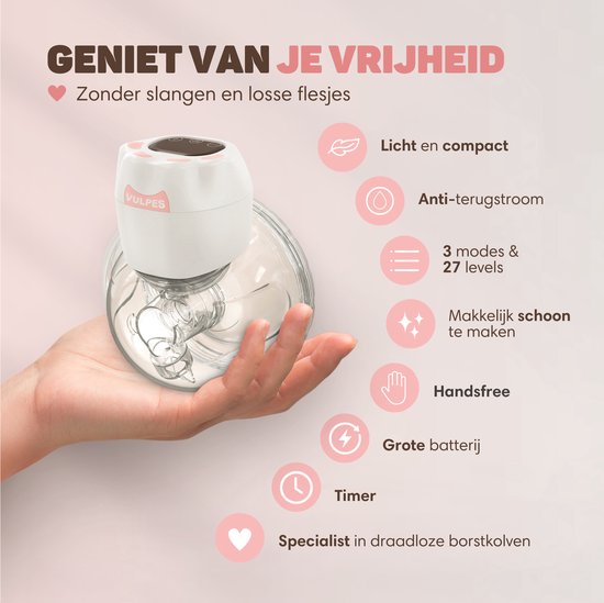 Vulpes Goods® BabyCare - Freihändige Milchpumpe - Elektrische kabellose Milchpumpe - Elektrische Doppelpumpe - Tragbar - 2 Stück