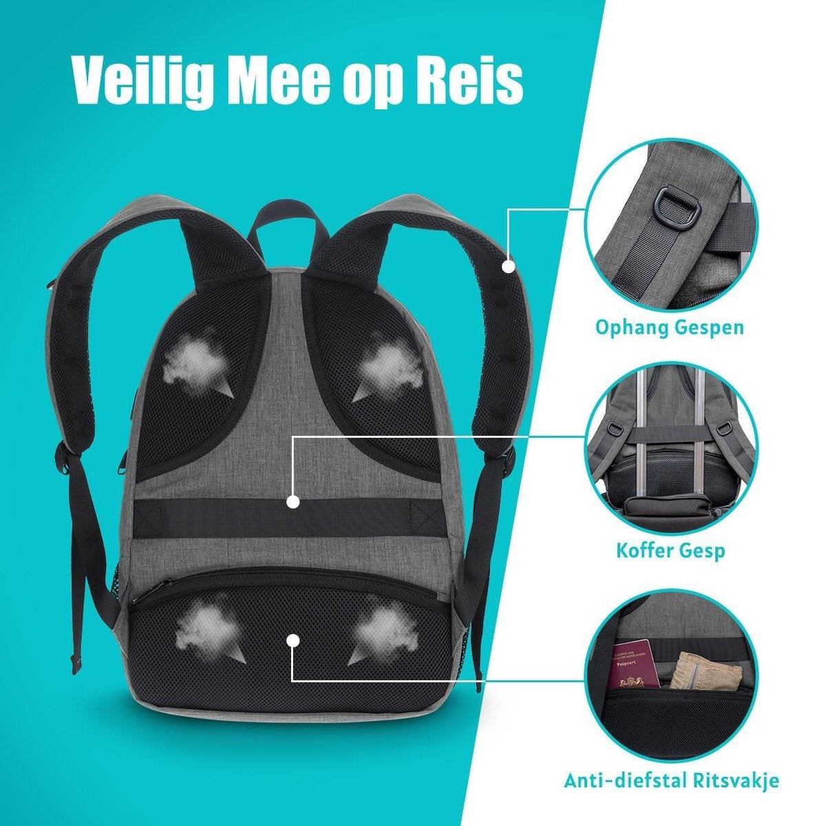 TRVLMORE Rucksack - 28L - 15.6 Zoll - Laptop-Rucksack - Schultasche - Unisex - Spritzwassergeschützt Grau