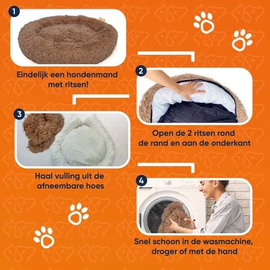 Happysnuts Hundekorb mit Reißverschluss - 80cm - Hundebett - Donut Hundebett - Flauschig - Grau - Waschbar