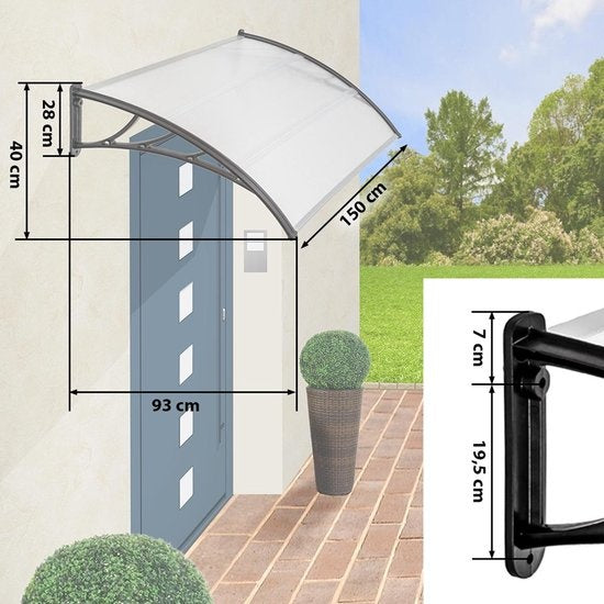 tectake - Türvordach - Schutztürvordach - Polycarbonat - 150 cm breit - 401265