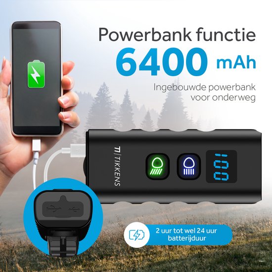 Tikkens LED Fahrradlicht - 1600 Lumen - USB Wiederaufladbar - Mit Powerbank - MTB & Rennrad Beleuchtung - Wasserdicht