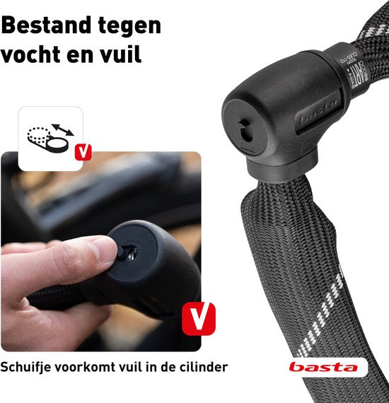 Basta Kettenschloss – ART 2 Fahrradschloss – Kette aus gehärtetem Stahl – Schloss mit Gütesiegel für E-Bikes und Fatbikes – 110 cm lang