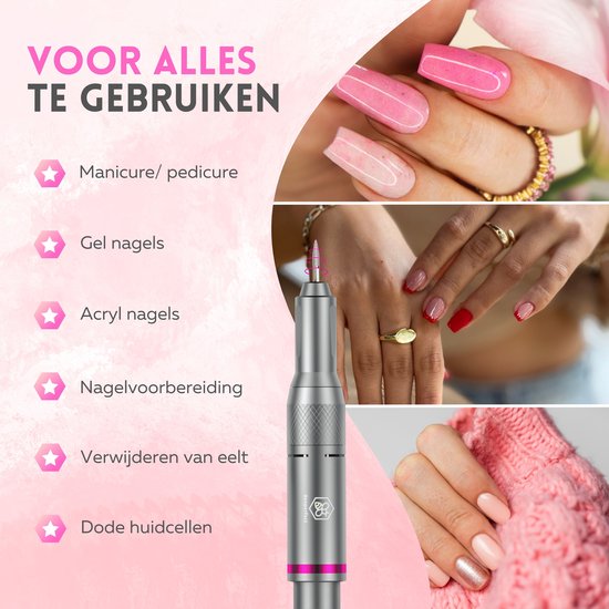 Beeperfect® Elektrische Nagelfeile Pocket Edition - Maniküre- und Pediküre-Set - 6000MaH Akku - Inklusive 26 Bits, 60 Schleifrollen und 5 Zubehörteile