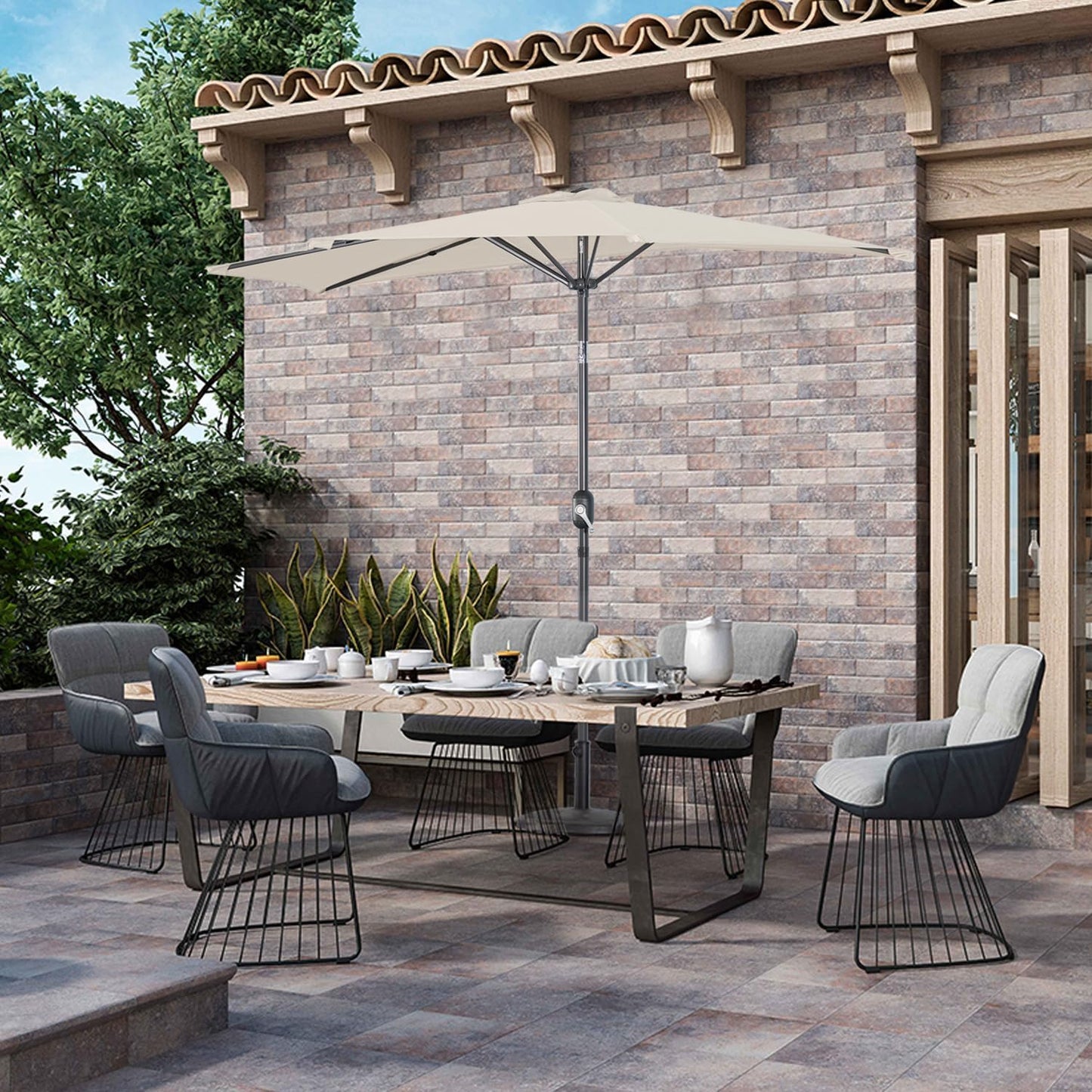 Angel Living Balkon-Sonnenschirm - halbrund - 265 x 130 cm - Beige