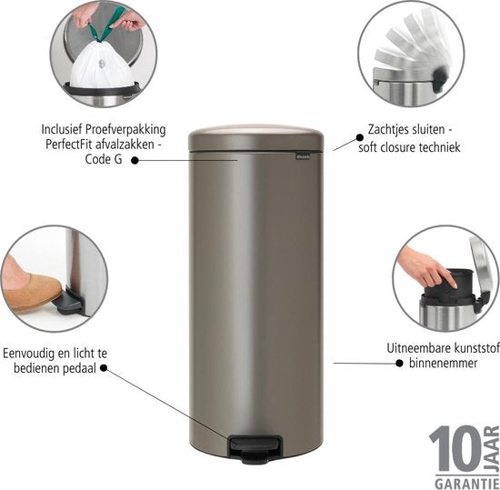 Brabantia NewIcon Mülleimer - 30 l - Platin