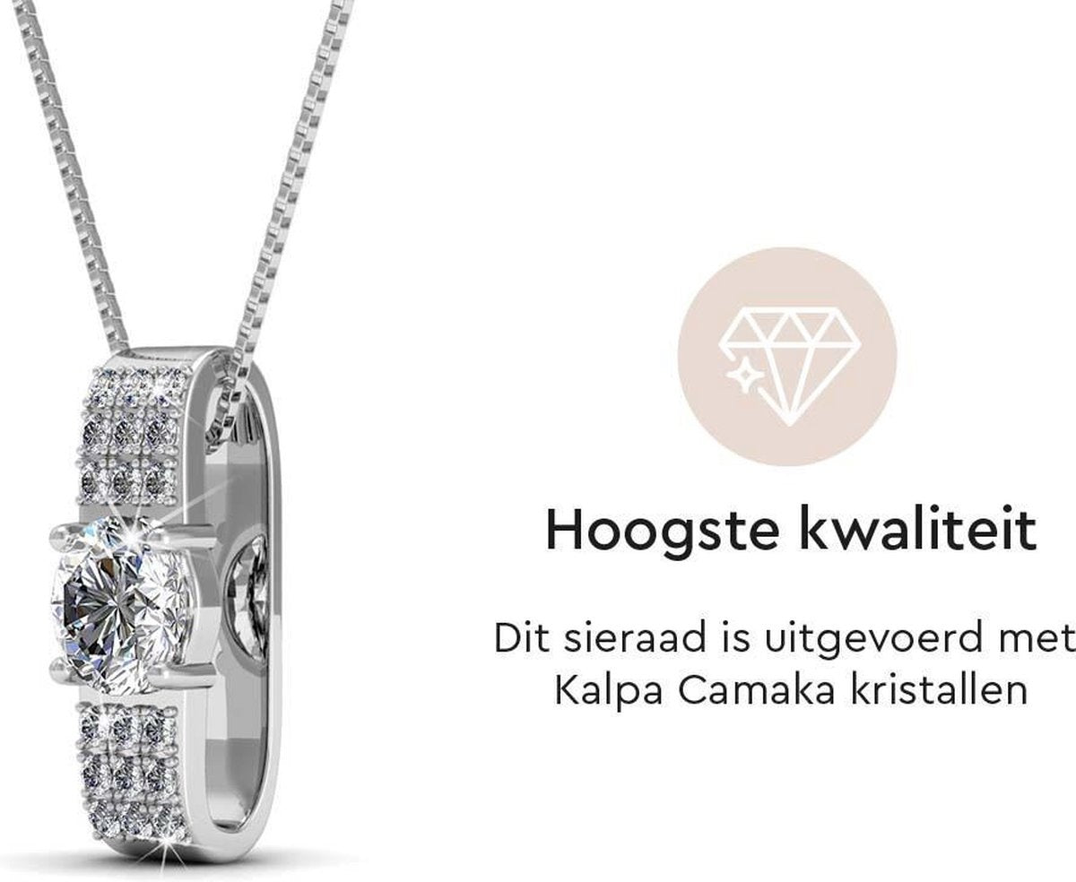 Yolora Damenhalskette mit Anhänger - Kalpa Camaka Kristalle - Silber - 18K Weißgold vergoldet - Damenhalskette Silber - Schmuck - Halskette - Luxuriöse Geschenkverpackung - Geschenkbox - Schöne Geschenkverpackung - Exklusive Geschenkverpackung