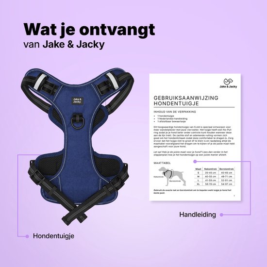 Jake and Jacky Hundegeschirr – Anti-Zug-Geschirr – Hundegeschirr – Y-Geschirr für Hunde – Reflektierend – Blau – Größe S