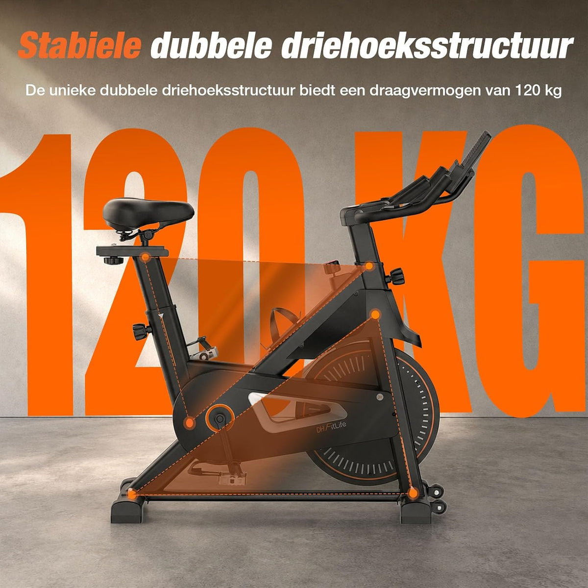 DH FitLife Magnet-Heimtrainer – Schwarz – 120 x 53 x 110 cm – Leise, verstellbar, Herzfrequenzmesser