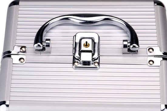 Touch Of Beauty Schminkkoffer Silber - Kosmetischer Organizer - mit Griff und Schlüsselschloss