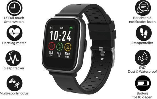 Denver Smartwatch mit Schrittzähler - Sportuhr mit Herzfrequenzmesser und Schlaf-Aktivitäts-Tracker - SW161 - Schwarz