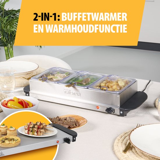 Tristar BP-6283 – Buffetwärmer 200 W – Chafing Dish – 3 x 1,4 Liter – inkl. Deckel – Edelstahl