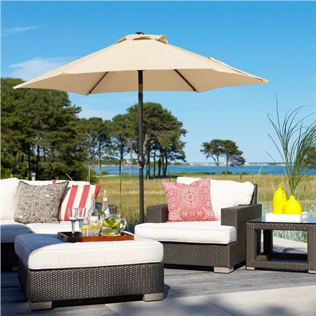 Yaheetech Sonnenschirm 222,5 cm - Hellbraun - Kippbarer Garten-Sonnenschirm mit Kurbel und 6 Metallrippen