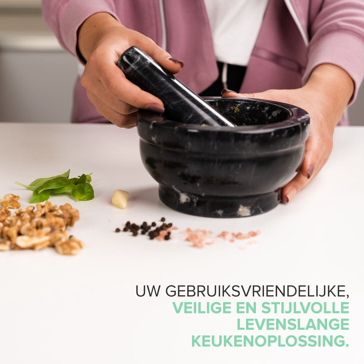 Coninx Mörser - Mörser mit Stößel - Gewürzstampfer - Ã˜15 X H8CM - Schwarzer Marmor poliert