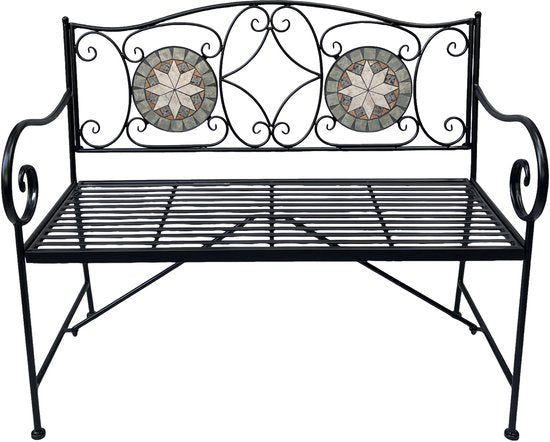 AXI Margot Mosaik-Gartenbank „Ster“ – Grau/Braun – Gartenbank aus Metall – 107 x 54 x 92 cm – Gartenbank für 2 Personen – Mosaik-Optik – Mit Keramikfliesen intarsiert – Für Garten, Terrasse und Balkon