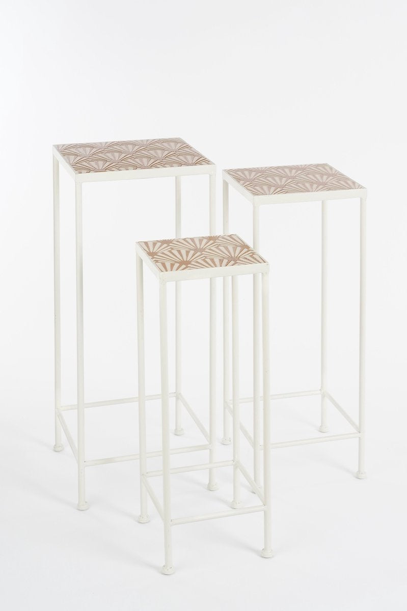 Mica Decorations Odile Beistelltisch 3er-Set - Metall - Braun/Weiß - 28x28x67 cm, 24x24x61 cm, 20x20x55 cm