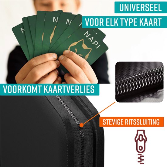 NAPI Toploader Pro Binder für 288 Karten - Premium Sammelmappe Toploader mit Reißverschluss - Sammelkartenmappe - 9 Fächer - Kunstleder - Schwarz