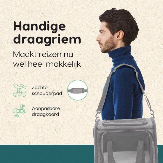 Volcan Travel Bag Cat - Reisekorb - Tragetasche Katzen - Transportbox mit Toplader - Tragekorb Hellgrau