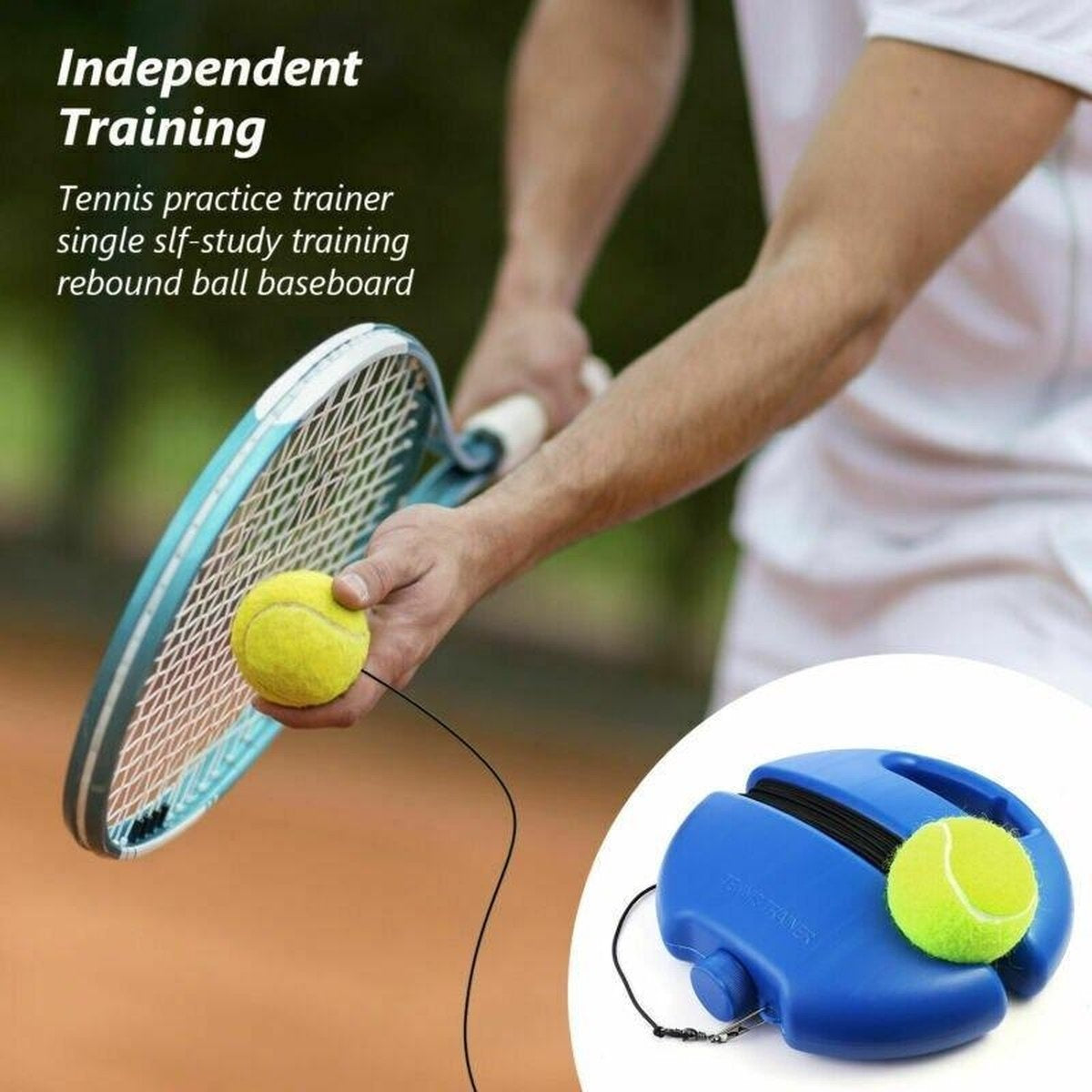FitPure Tennistrainer + KOSTENLOSER Tennisball mit Gummiband - Tennistrainer für drinnen und draußen - extra stabil - einfach zu benutzen