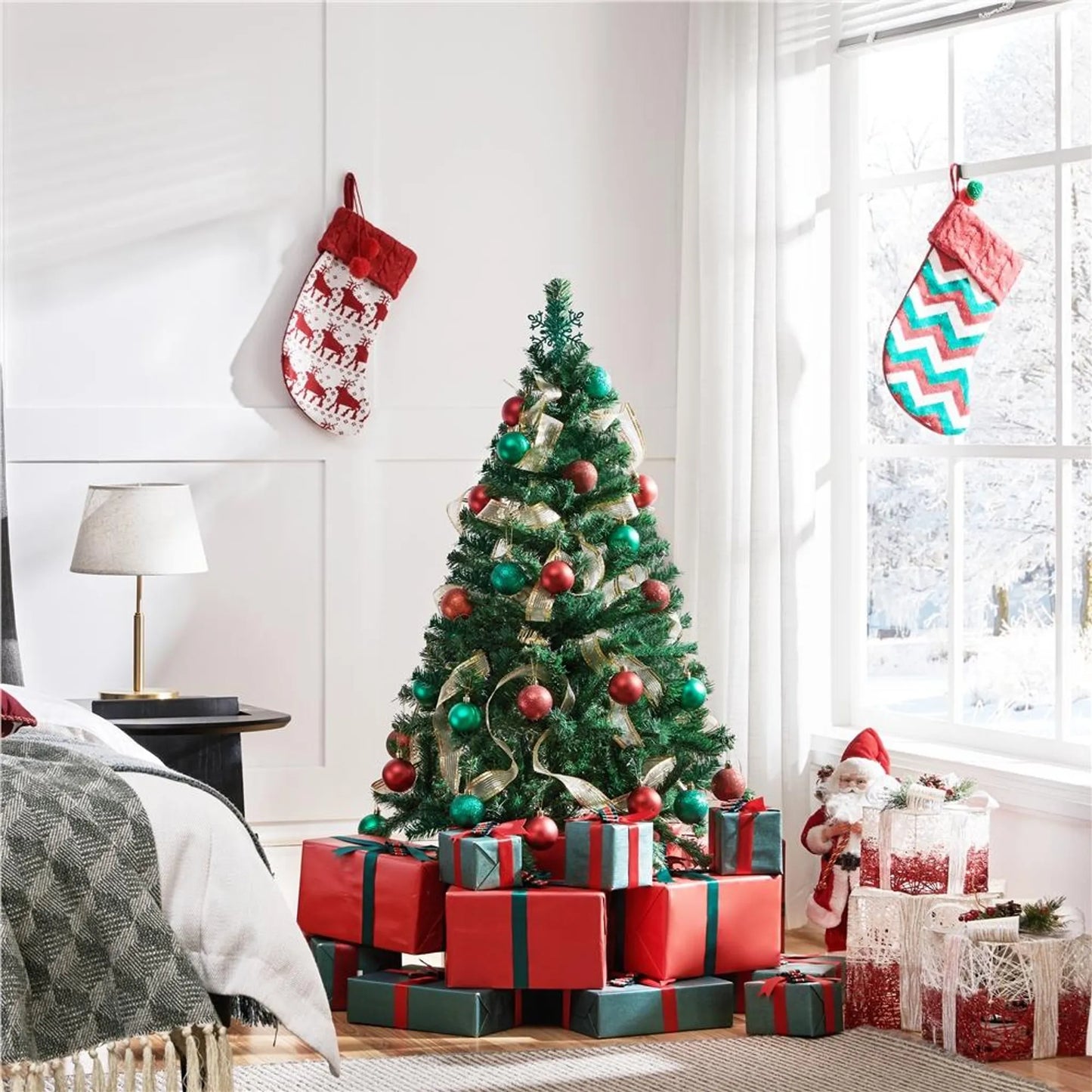 Yaheetech Künstlicher Weihnachtsbaum 124 cm - Mit 208 Zweigspitzen und klappbarem Metallsockel und Gummischutzfüßen - Für Wohnzimmer und Tischdekoration - Grünes PVC und Metall