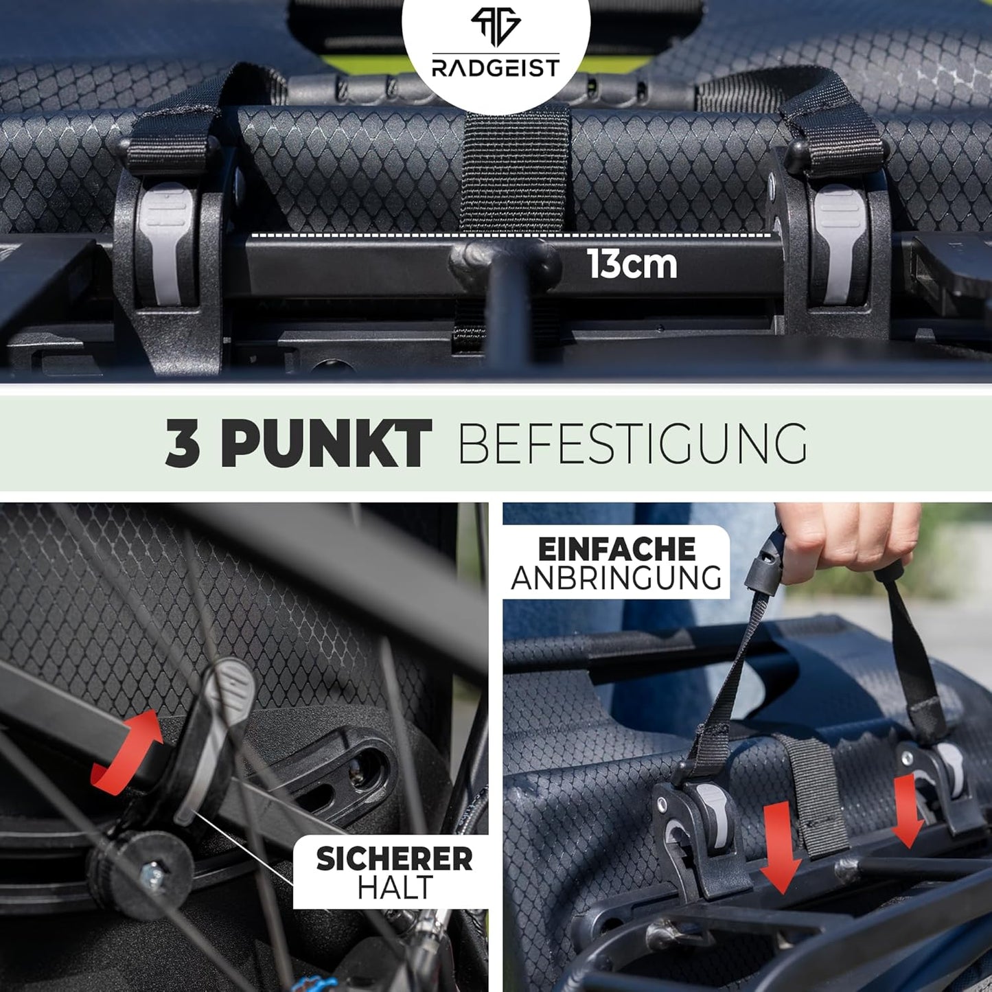 RADGEIST Fahrradtasche für Gepäckträger - Mit herausnehmbarer Kühltasche - 22-28 Liter - Grün