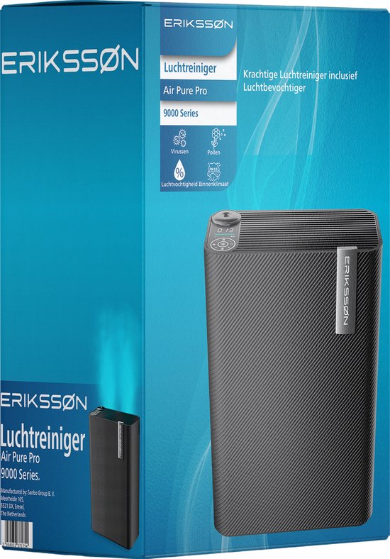 ErikssÃ˜n Luftreiniger mit Luftbefeuchter - Luftreiniger - 330 m3/h - Wirkt gegen Hausstaubmilben, Heuschnupfen, Allergie, Staub - Mit Hepa-Filter - 3 Modi + Schlafmodus - Luftqualitätsanzeige - Saubere Luft