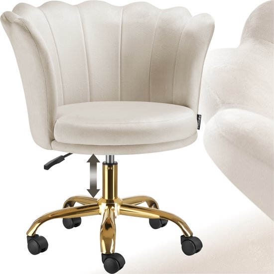 tectake® Bürostuhl - Höhenverstellbarer Drehstuhl mit Samtpolsterung - Ergonomische Schalenform - Stuhl mit Rollen - Esszimmerstuhl auf Rollen - 360° drehbar - Bürostuhl - Weiß