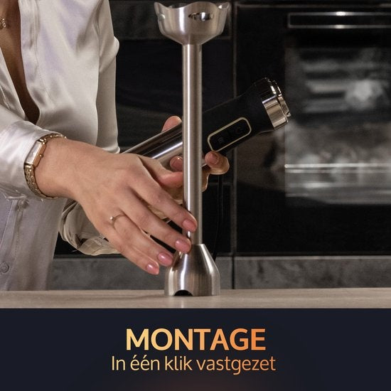 JAP Appliances ForceBlend F1 - Stabmixer-Set (1200 W) mit Messbecher - 21 Geschwindigkeitsstufen - Für Suppen, Fleisch, Smoothies und Babysnacks - Schwarz/RVS