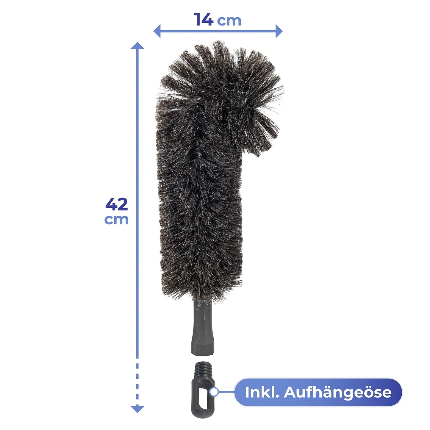 Maximex Ziegenhaar-Staubwedel, biegsam – für empfindliche Oberflächen – grau/schwarz – 14 x 42 x 8 cm