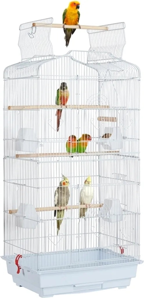 Yaheetech Vogelkäfig - 46x35x104,5 cm - Dachöffnung - Weiß Hellblau