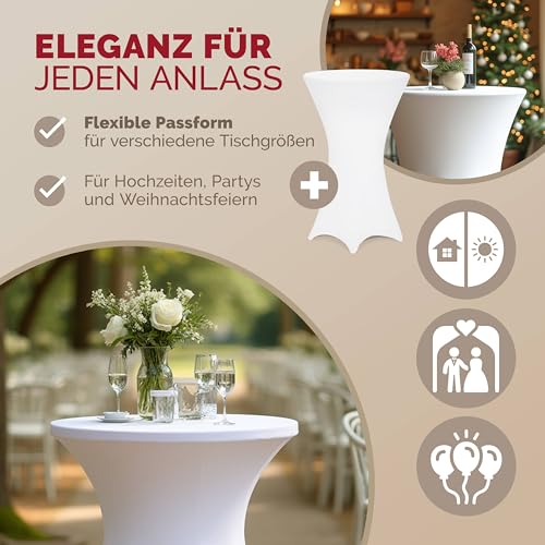 Detex Tischbezug für Cocktailtisch, elastisch – 5 Stück – Weiß