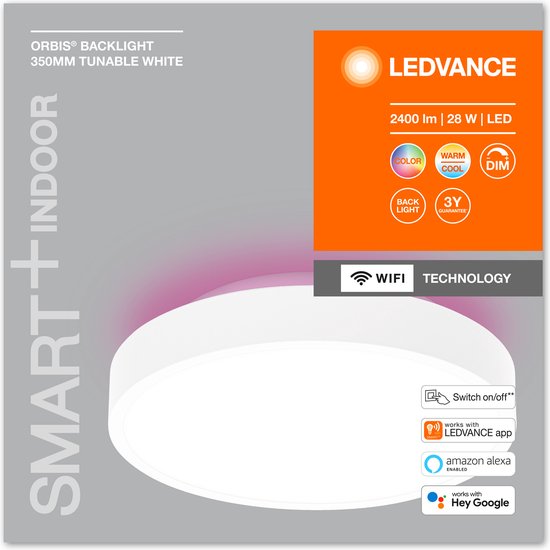 LEDVANCE Leuchte: für Decke, DEKORATIVES PLAFOND HINTERGRUNDLICHT MIT WIFI TECHNOLOGIE / 28 W, 22-...24- V, Abstrahlwinkel: 11-, RGBTW, 3-65- K, Gehäusematerial: Stahl, IP2-