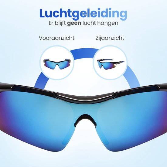 GarpexÂ® Radsportbrille - Sportbrille - Sonnenbrille Herren - Radfahren - Motorrad - Schwarzer Rahmen mit blauen Gläsern