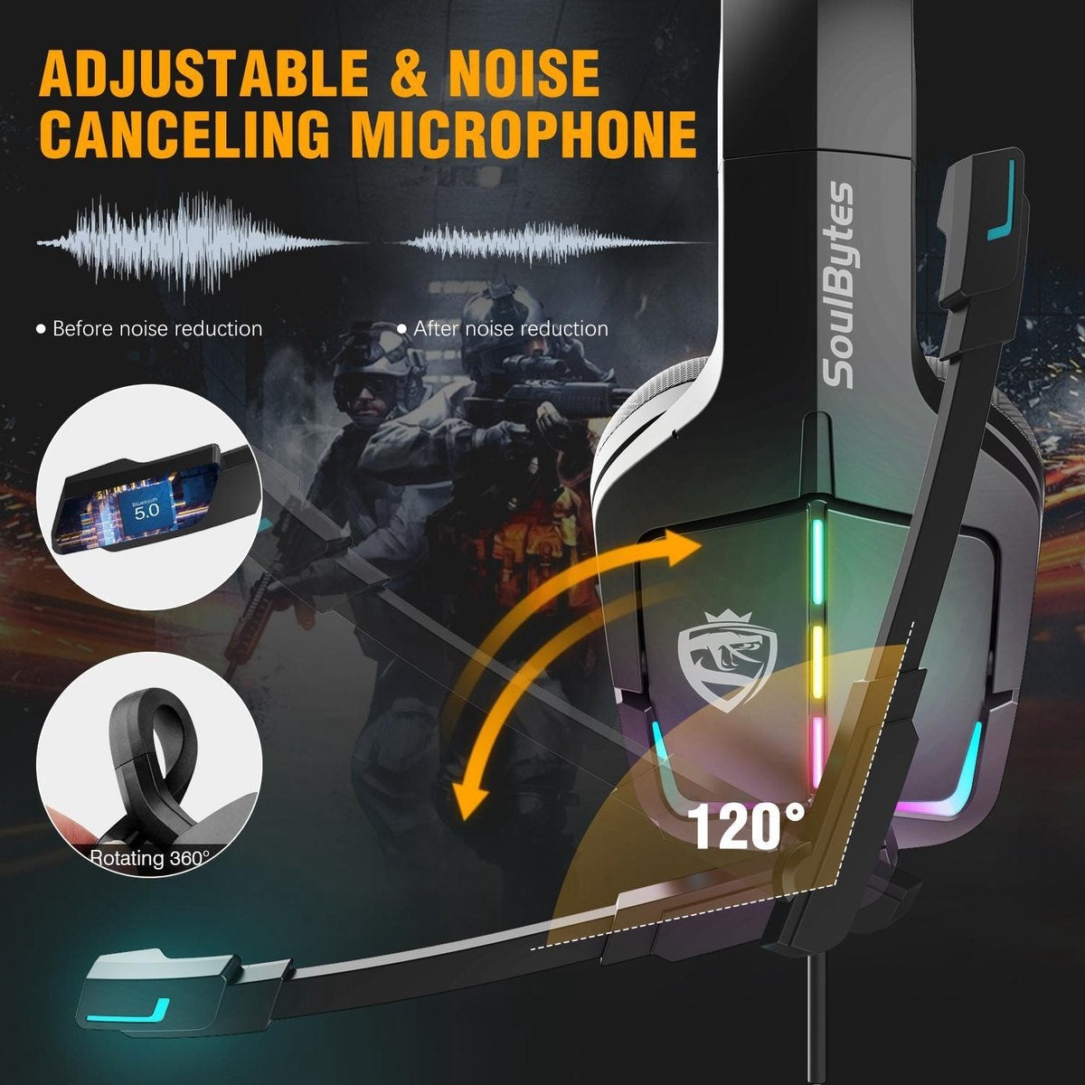 SoulBytes S12 RGB Over-Ear-Kopfhörer - Gaming-Headset mit Stereo-Mikrofon - Multi-Plattform - Schwarz