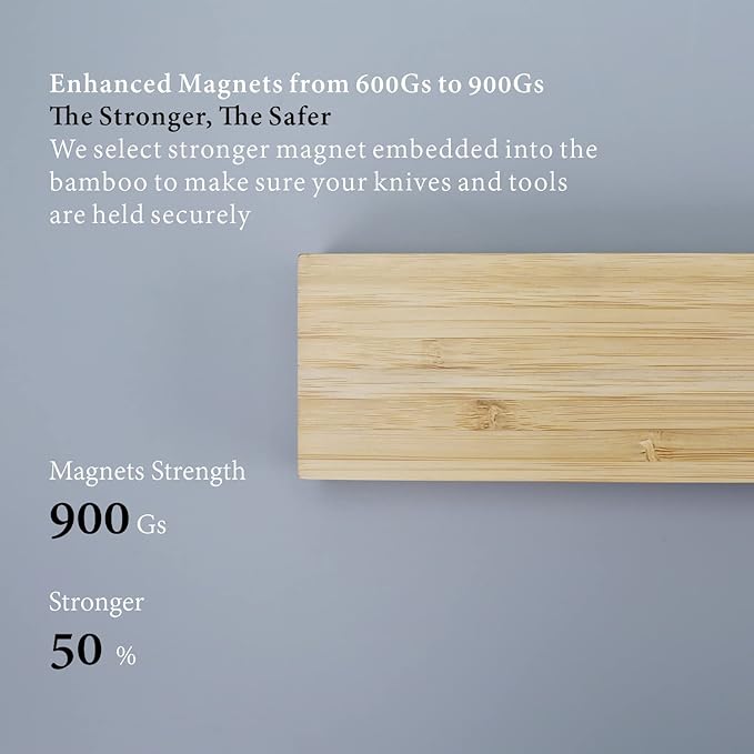 KITCHENDAO Magnetischer Messerhalter Bambus - 43 cm Messerleiste - Extra starker Magnet - Wandmontage - Für Küche & Werkzeug