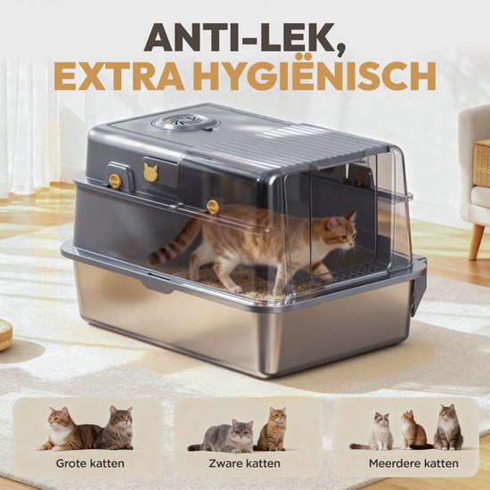 Petsy® – Premium-Katzenklo aus Edelstahl Pro – XXL – inkl. Geruchsneutralisator – inkl. Katzenschaufel, Streuauffangbehälter und Auslaufmatte – für große und kleine Katzen – 37 l Fassungsvermögen – groß –