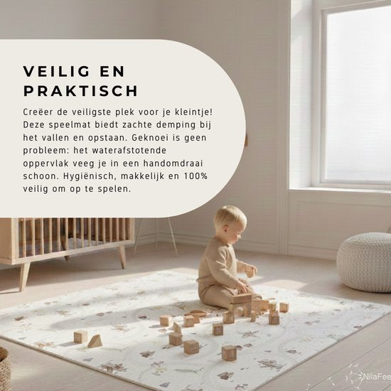 NilaFee® – Spielmatte für Babys – Spielteppich – Rutschfest – Zusammenklappbar – Aufbewahrungstasche – 147 x 190 – XPE – CE-geprüft – Wasserabweisend – Auto – Flugzeug – Terrazo Brown