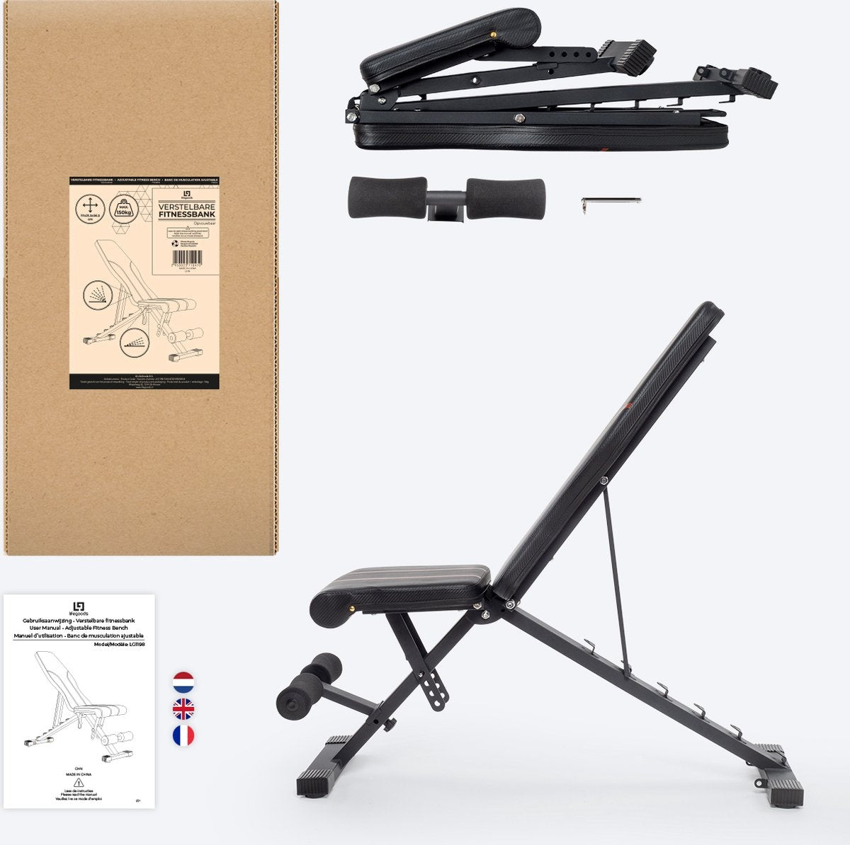 LifeGoods Fitness Hantelbank - Fitnessbank - einstellbar - faltbar - schwarz/rot