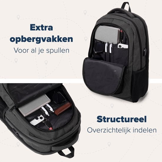 TRVLMORE Rucksack - 36L - 17 Zoll - Laptop-Rucksack - Schultasche - Unisex - Spritzwassergeschützt Anthrazit