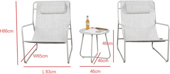 Mannsberger Gartenset – 3-teiliges Lounge-Set – Gartentisch und 2 Stühle – Gartentischset – Stühle mit wasserabweisendem Bezug – Camping – beige