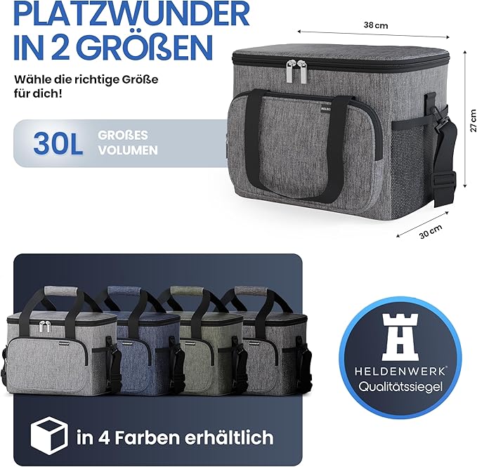 HELDENWERK Große Kühltasche, faltbar, isolierte Kühltasche, Thermotasche, auslaufsicher und wasserdicht, Picknick-Lunchbag, Frühstückstasche, Thermotasche, Isoliertasche
